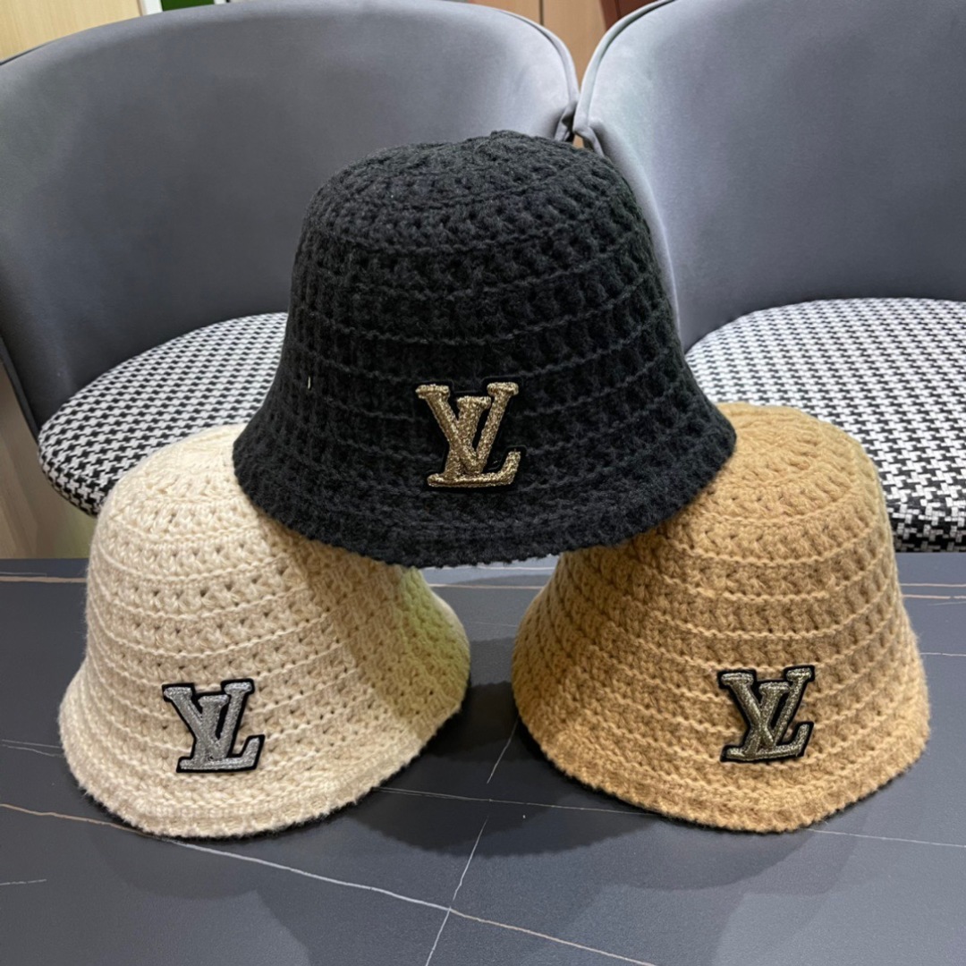  LV 路易威登 2024秋冬新款针织毛线帽，手抓渔夫帽，简约百搭款，黑 卡米三色