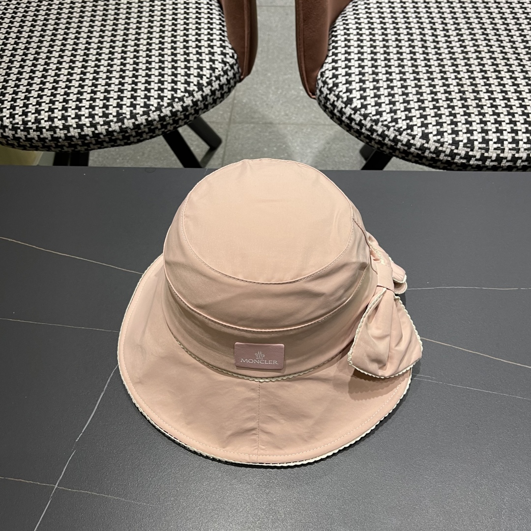  👒蒙‌口Moncler👒2025法式针织帽女春季新款蝴蝶结 时尚遮阳盆帽条纹防晒帽子水桶编织渔夫帽