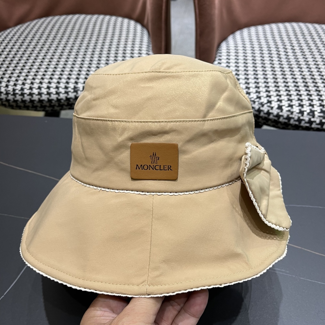  👒蒙‌口Moncler👒2025法式针织帽女春季新款蝴蝶结 时尚遮阳盆帽条纹防晒帽子水桶编织渔夫帽
