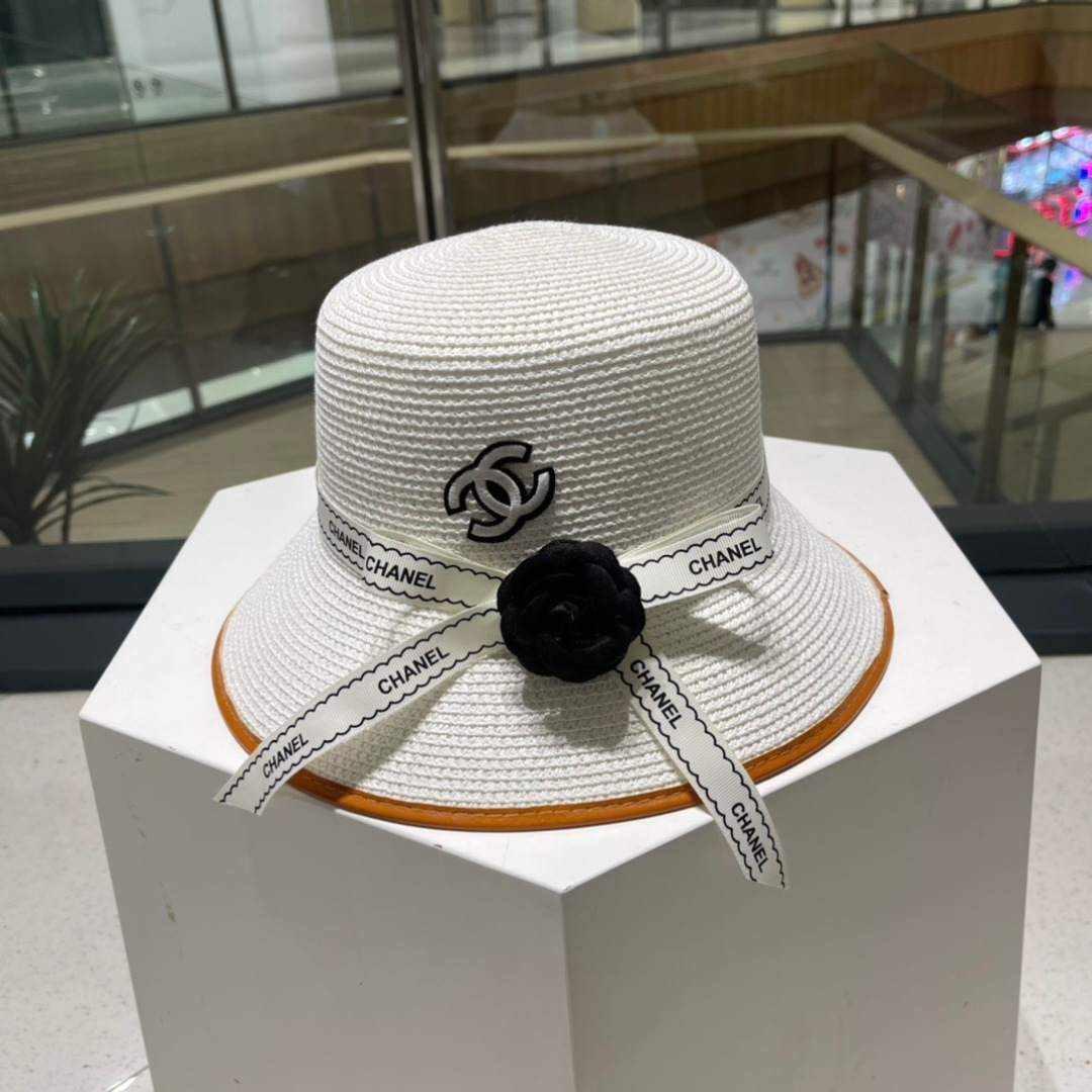 【Chanel香奈儿】新款草编大牌拼色小香风编织草帽，度假休闲必备，优雅大方的一款