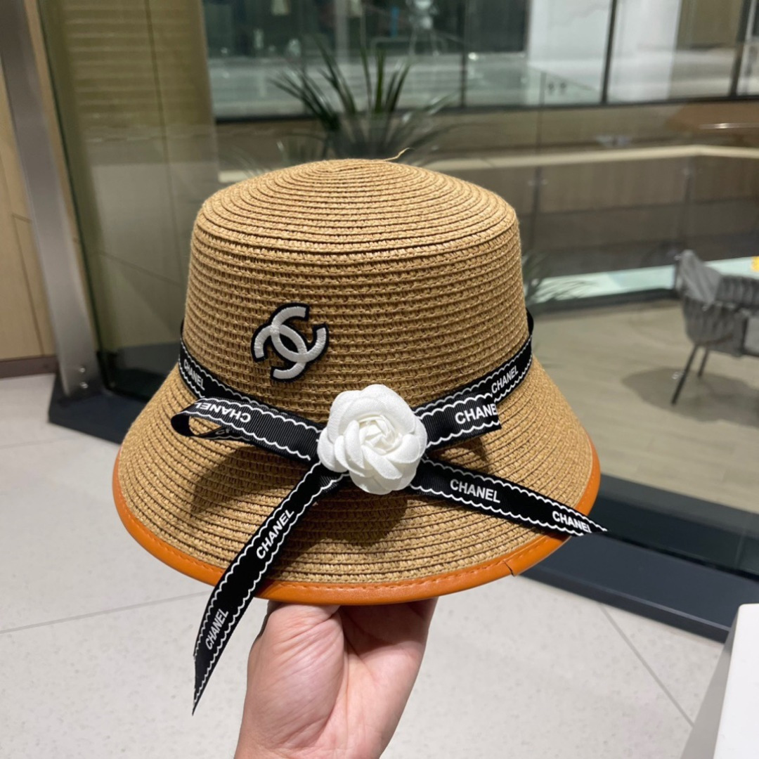 【Chanel香奈儿】新款草编大牌拼色小香风编织草帽，度假休闲必备，优雅大方的一款