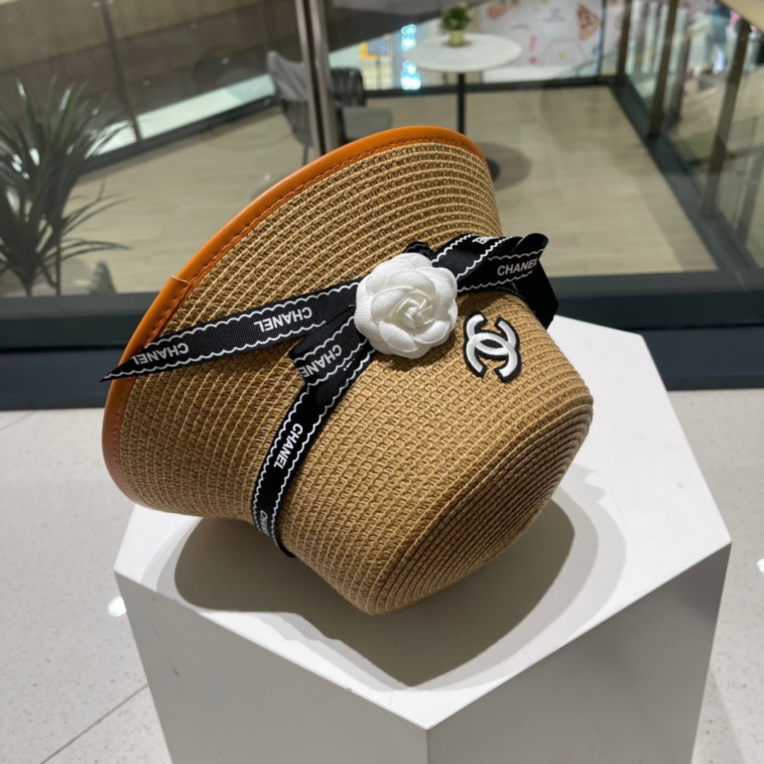 【Chanel香奈儿】新款草编大牌拼色小香风编织草帽，度假休闲必备，优雅大方的一款