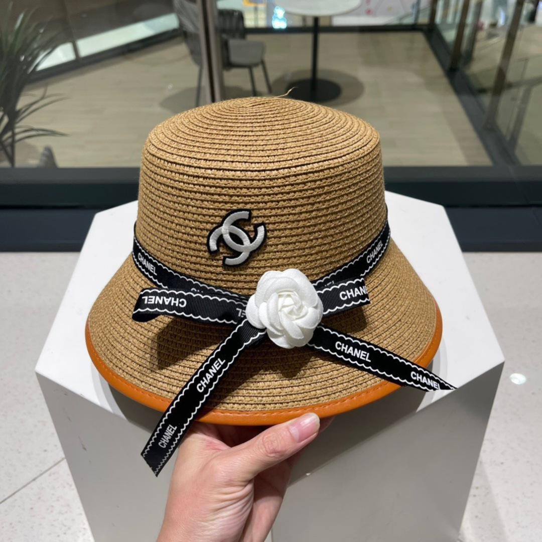 【Chanel香奈儿】新款草编大牌拼色小香风编织草帽，度假休闲必备，优雅大方的一款