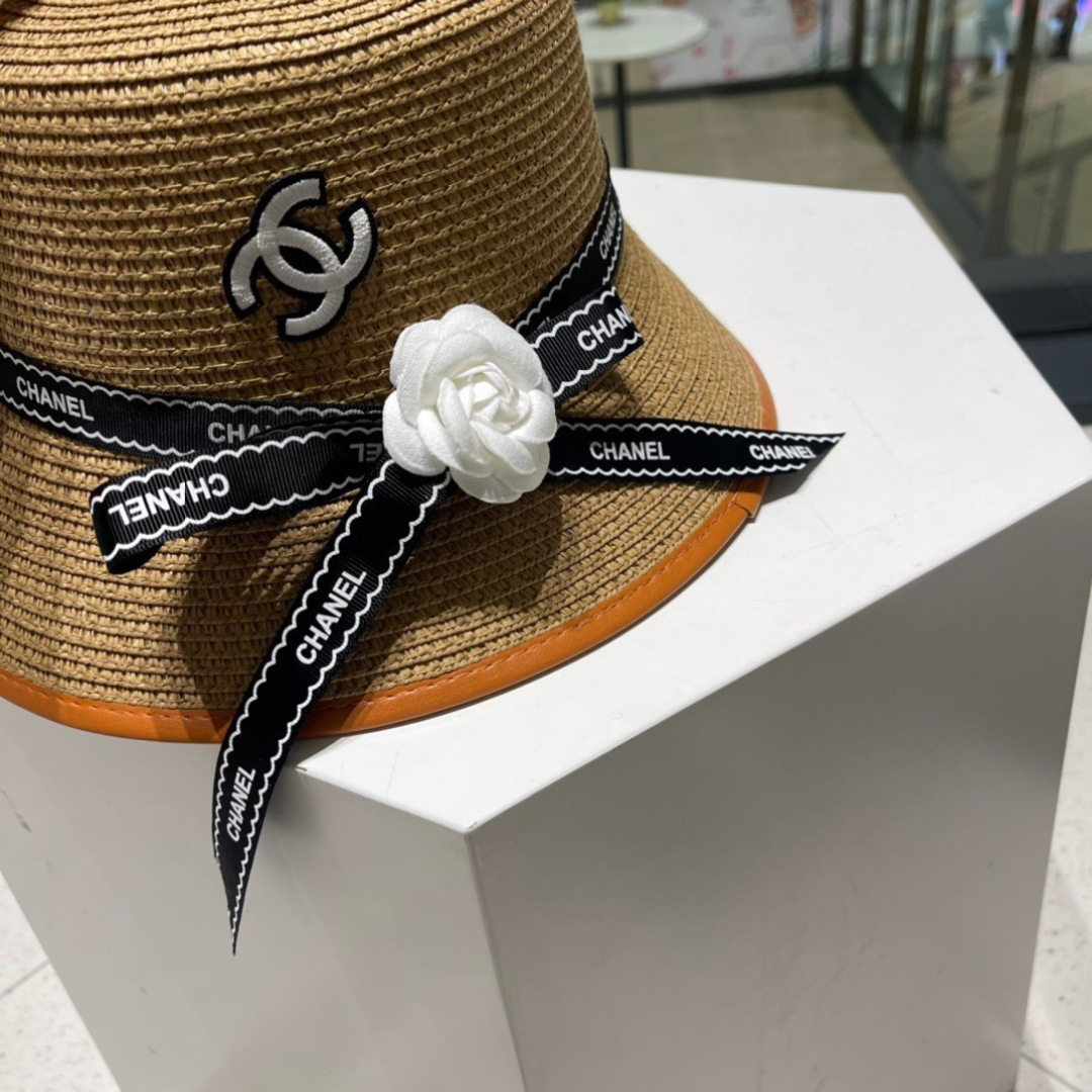【Chanel香奈儿】新款草编大牌拼色小香风编织草帽，度假休闲必备，优雅大方的一款