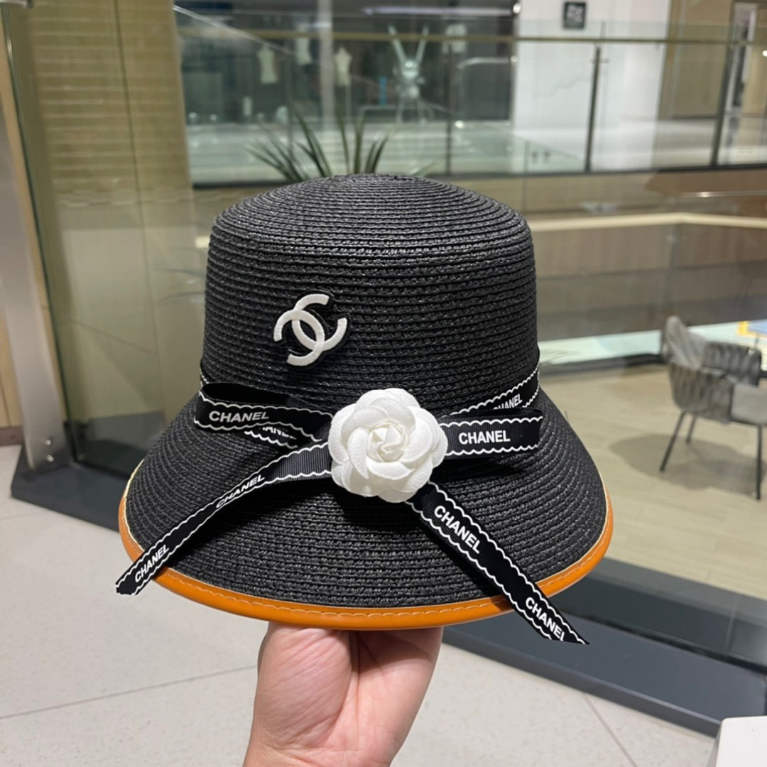 【Chanel香奈儿】新款草编大牌拼色小香风编织草帽，度假休闲必备，优雅大方的一款