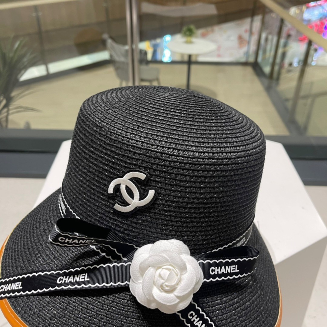 【Chanel香奈儿】新款草编大牌拼色小香风编织草帽，度假休闲必备，优雅大方的一款