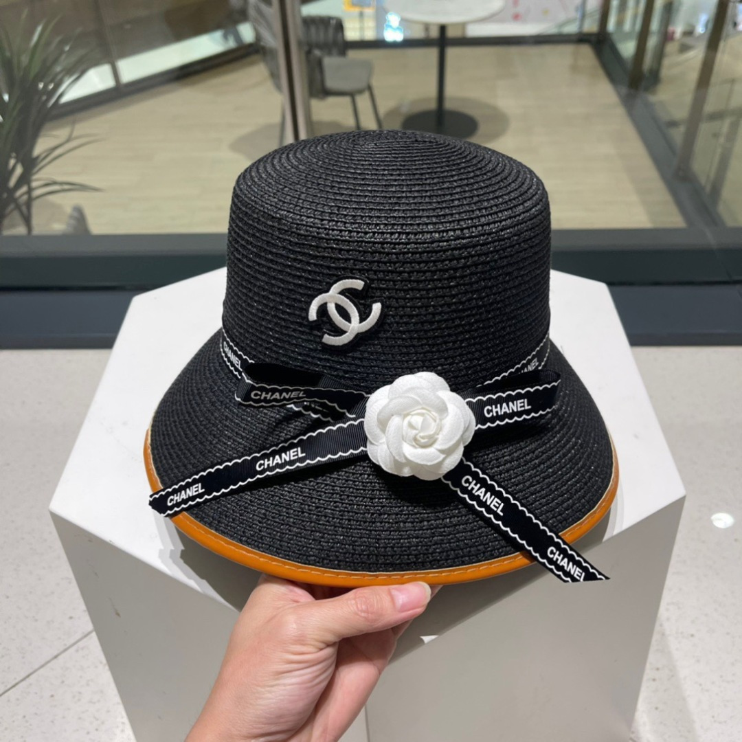 【Chanel香奈儿】新款草编大牌拼色小香风编织草帽，度假休闲必备，优雅大方的一款