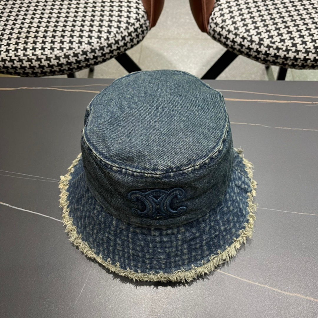  赛琳celine新款牛仔渔夫帽防紫外线遮脸防晒太阳帽