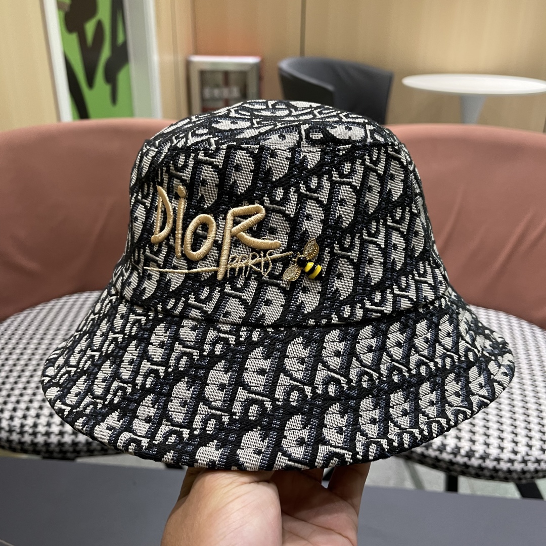  迪奥DIor夏季印花大檐渔夫帽经典老花字母千鸟格窄檐遮阳帽