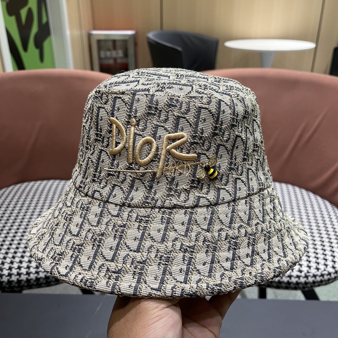  迪奥DIor夏季印花大檐渔夫帽经典老花字母千鸟格窄檐遮阳帽