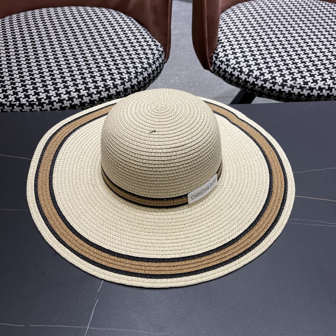  【DIOR迪奥】2025新款大檐草帽🤩沙滩风，简约大方，百搭单品～出街首选，新款帽型超美腻，新品上架