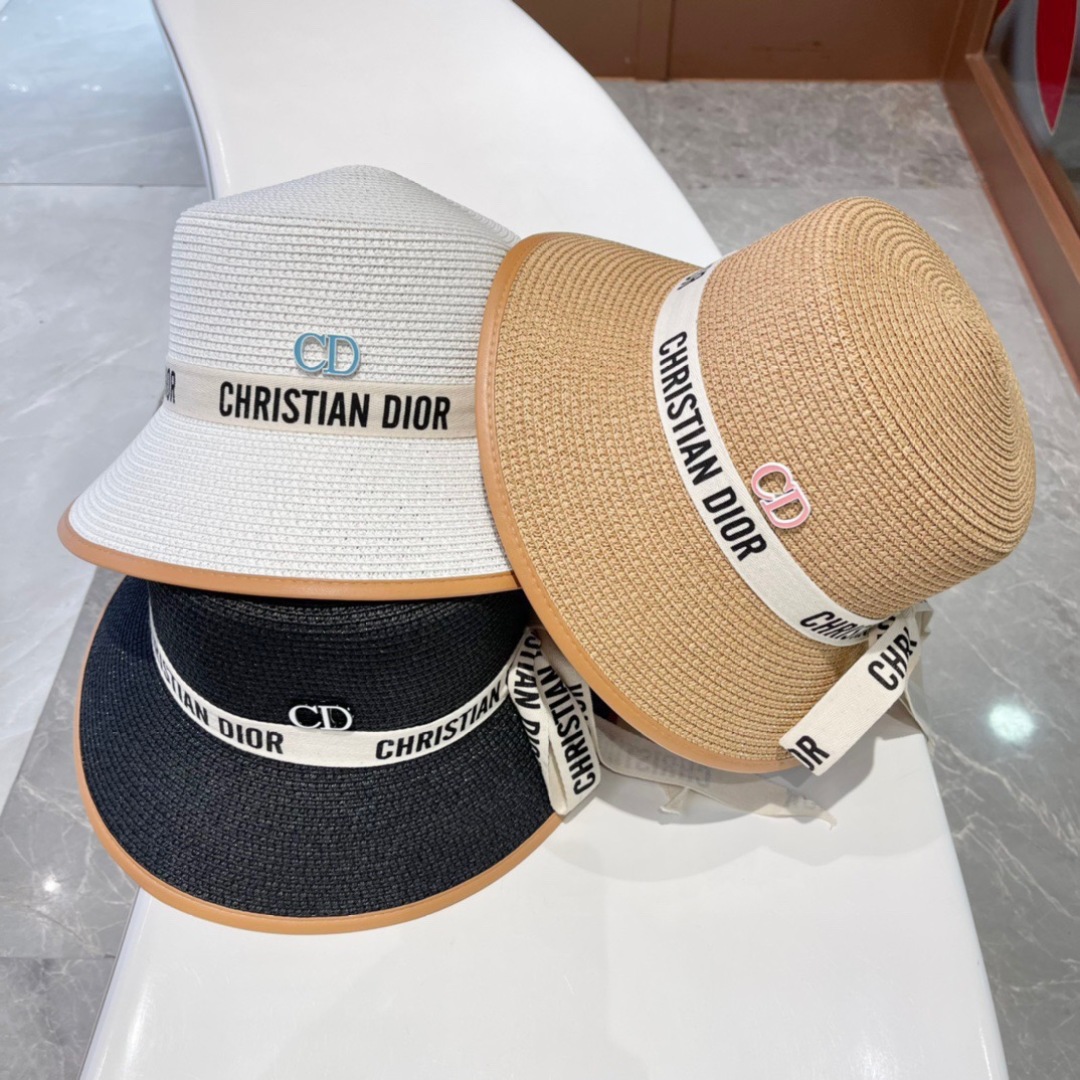 【DIOR迪奥】2023的新款草编遮阳草帽盆帽🤩沙滩风，简约大方，百搭单品～出街首选，新款帽型超美腻，新