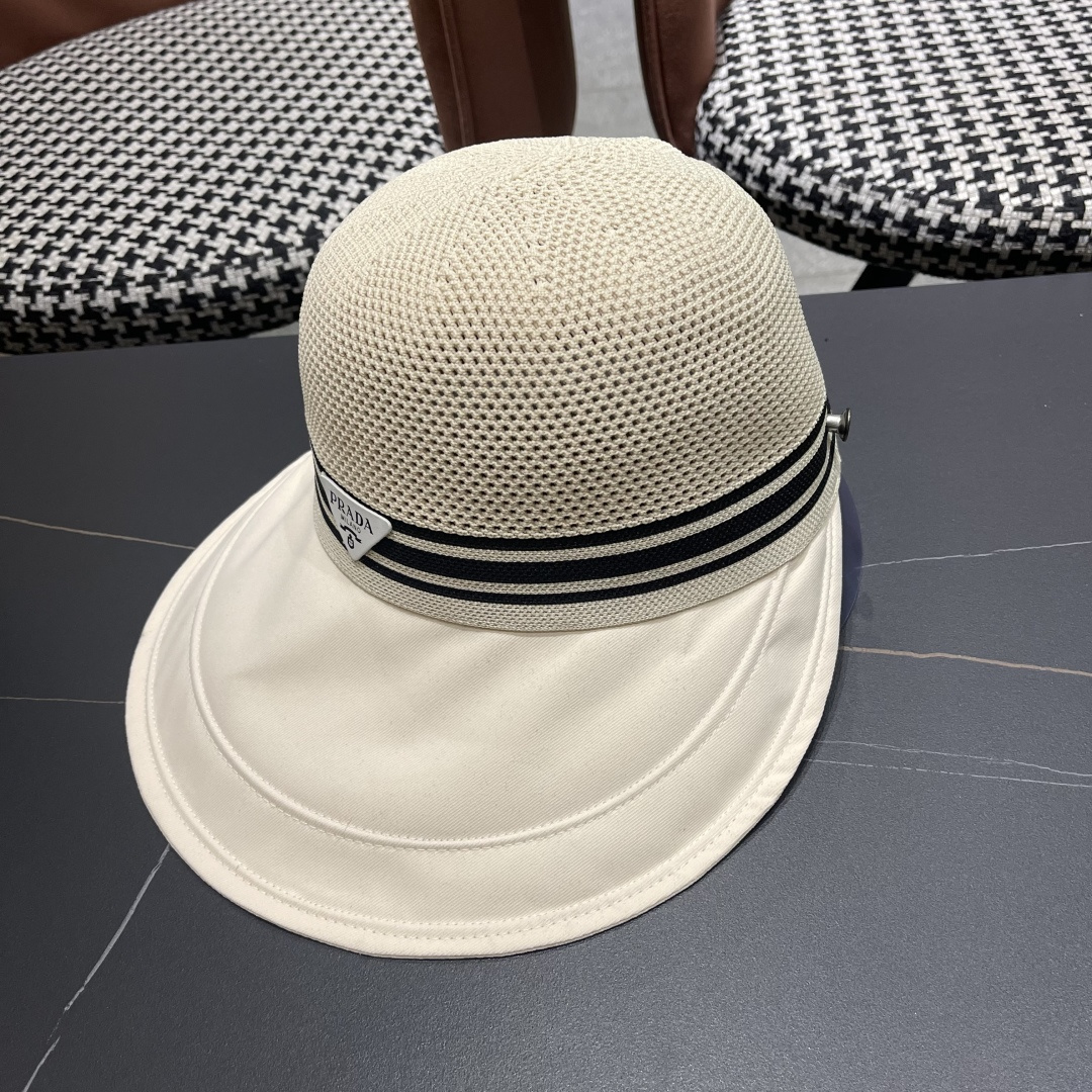  Prada普拉达宽檐鸭舌帽子女夏季大帽檐编织韩版渔夫帽百
搭款透气网眼防晒帽子