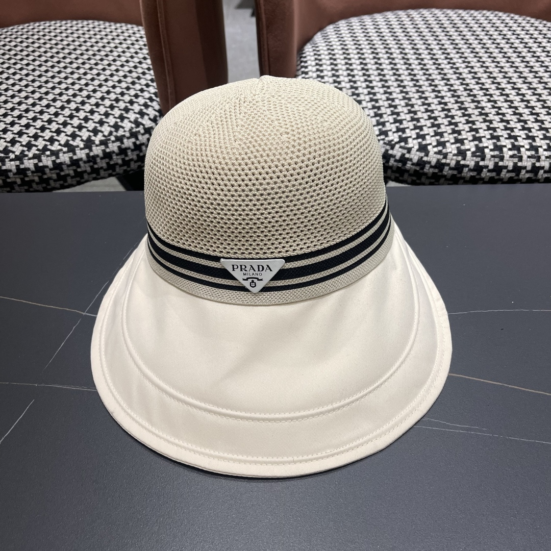  Prada普拉达宽檐鸭舌帽子女夏季大帽檐编织韩版渔夫帽百
搭款透气网眼防晒帽子