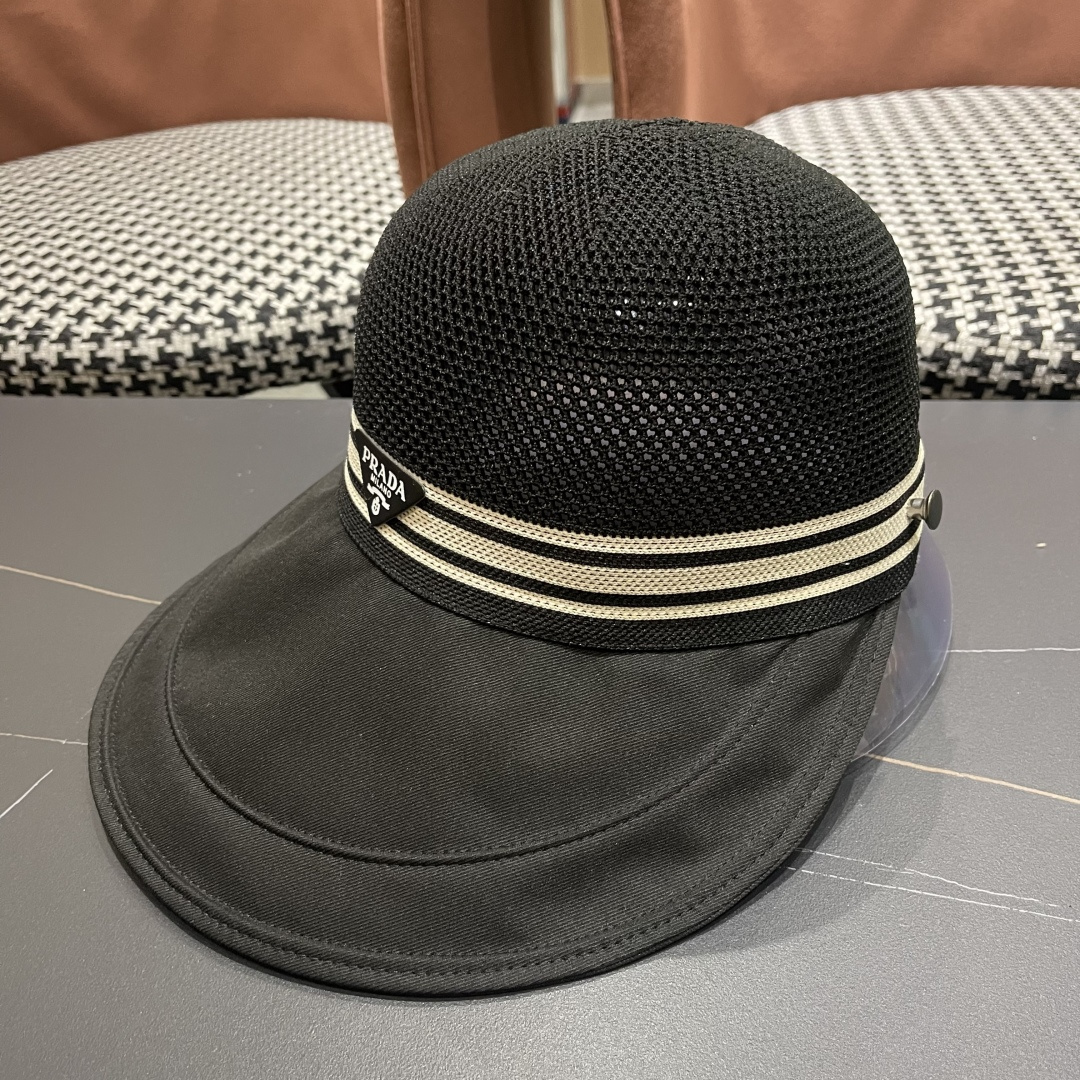  Prada普拉达宽檐鸭舌帽子女夏季大帽檐编织韩版渔夫帽百
搭款透气网眼防晒帽子