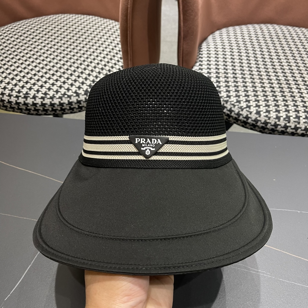  Prada普拉达宽檐鸭舌帽子女夏季大帽檐编织韩版渔夫帽百
搭款透气网眼防晒帽子