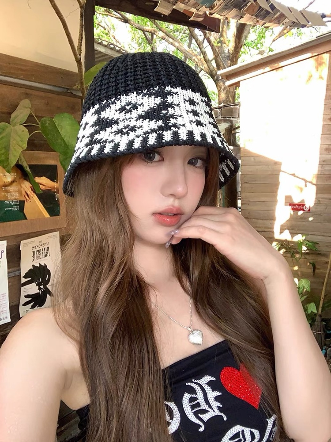  香奈儿Chanel日系拼色复古菱形格遮阳针织帽女春夏韩版百搭显
脸小素颜水桶帽潮