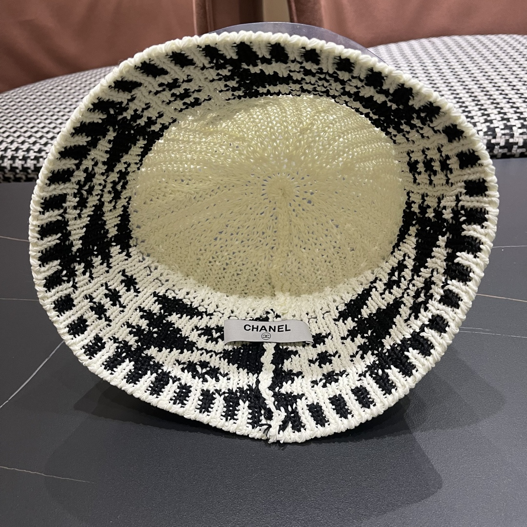  香奈儿Chanel日系拼色复古菱形格遮阳针织帽女春夏韩版百搭显
脸小素颜水桶帽潮