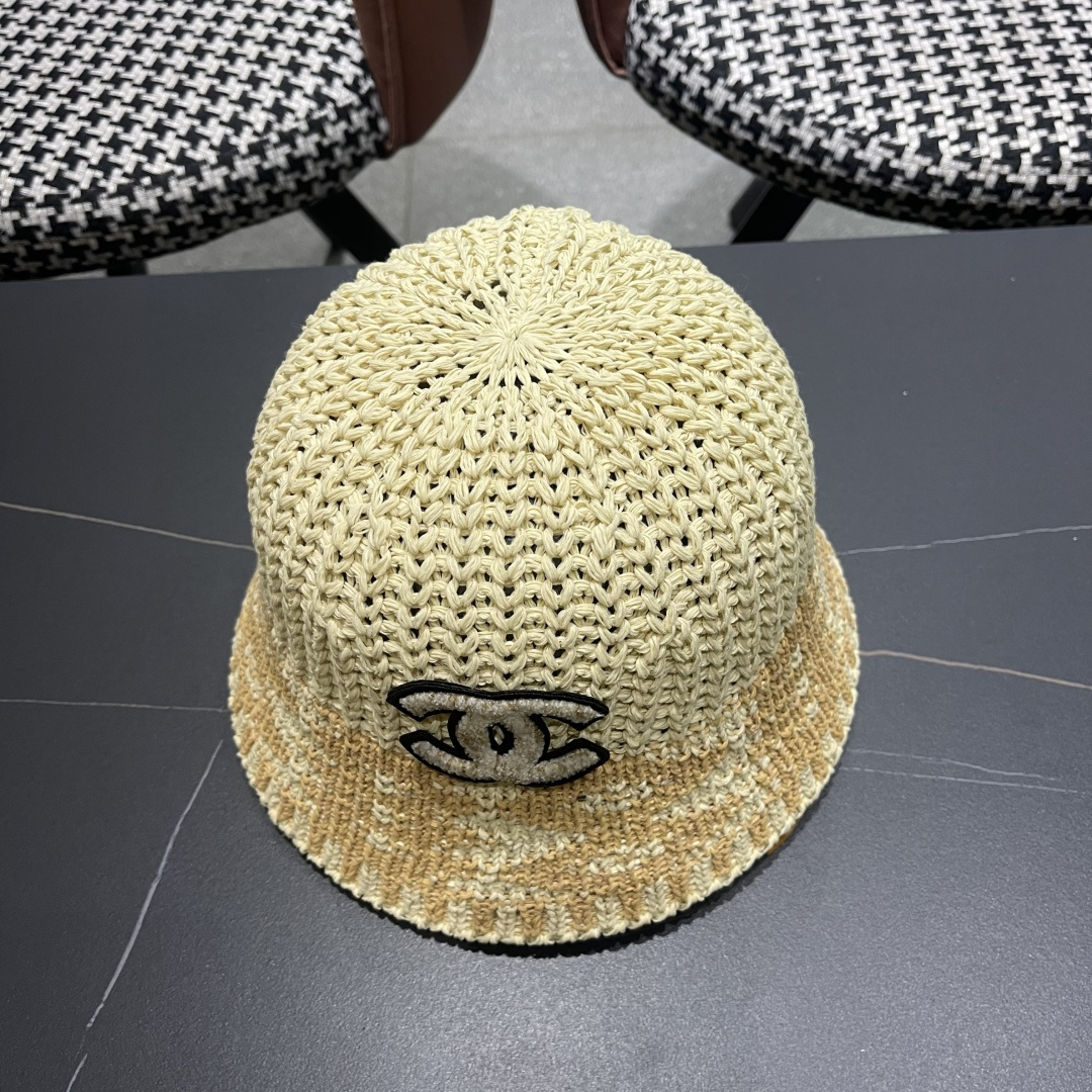  香奈儿Chanel日系拼色复古菱形格遮阳针织帽女春夏韩版百搭显
脸小素颜水桶帽潮