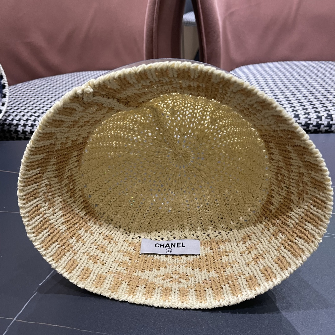  香奈儿Chanel日系拼色复古菱形格遮阳针织帽女春夏韩版百搭显
脸小素颜水桶帽潮