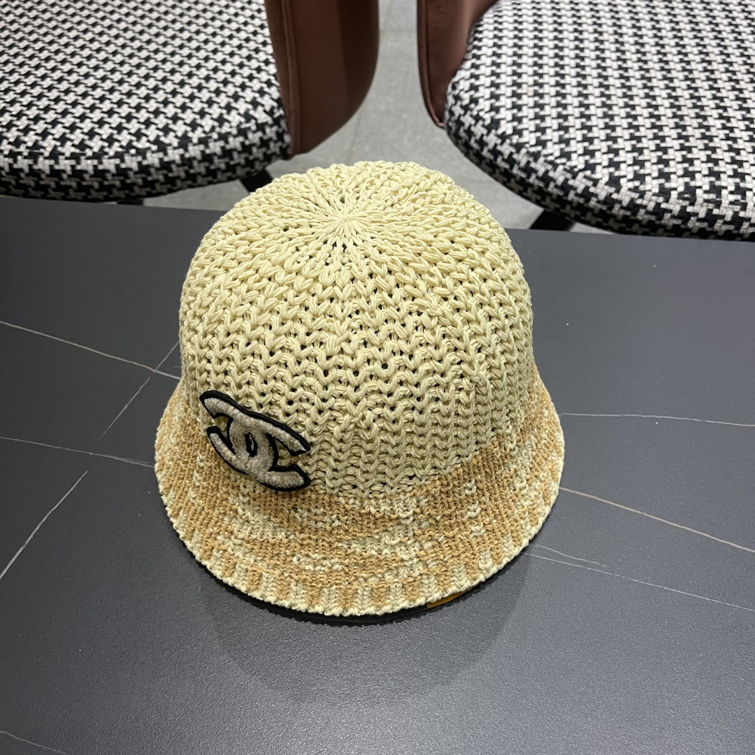  香奈儿Chanel日系拼色复古菱形格遮阳针织帽女春夏韩版百搭显
脸小素颜水桶帽潮