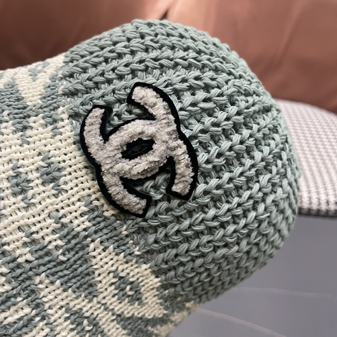  香奈儿Chanel日系拼色复古菱形格遮阳针织帽女春夏韩版百搭显
脸小素颜水桶帽潮