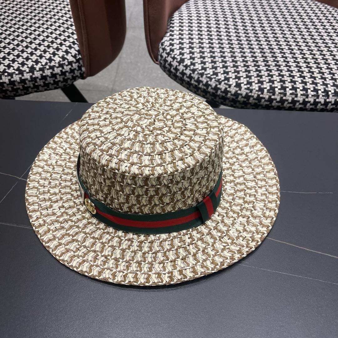  【GUCCI古奇】2025新款草编遮阳草帽🤩沙滩风，简约大方，百搭单品～新品上架