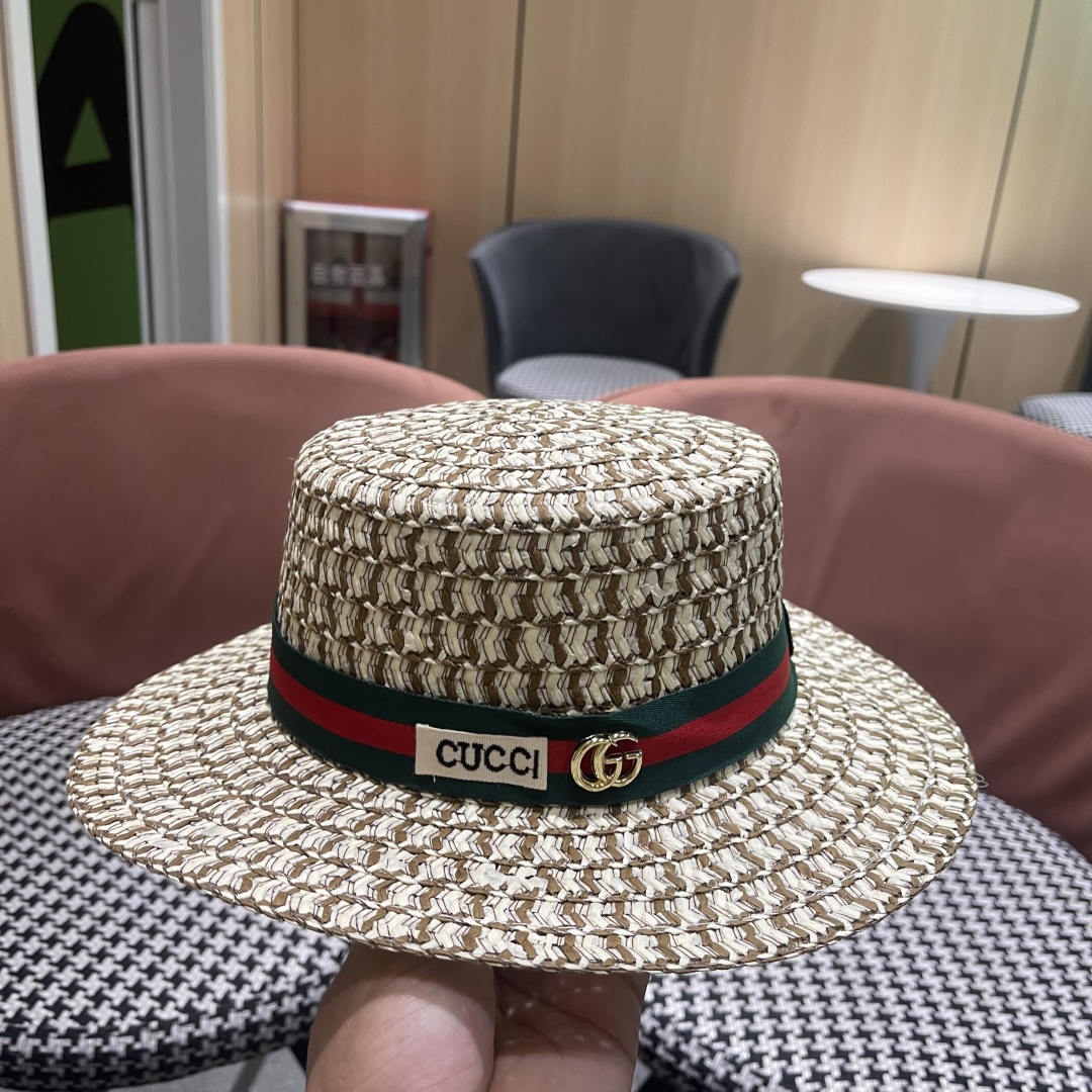  【GUCCI古奇】2025新款草编遮阳草帽🤩沙滩风，简约大方，百搭单品～新品上架