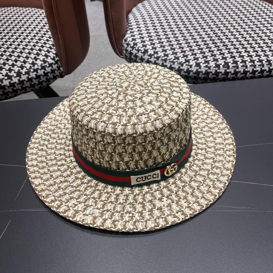  【GUCCI古奇】2025新款草编遮阳草帽🤩沙滩风，简约大方，百搭单品～新品上架