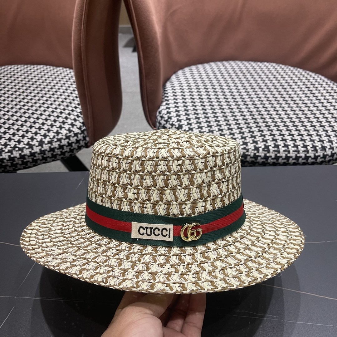  【GUCCI古奇】2025新款草编遮阳草帽🤩沙滩风，简约大方，百搭单品～新品上架