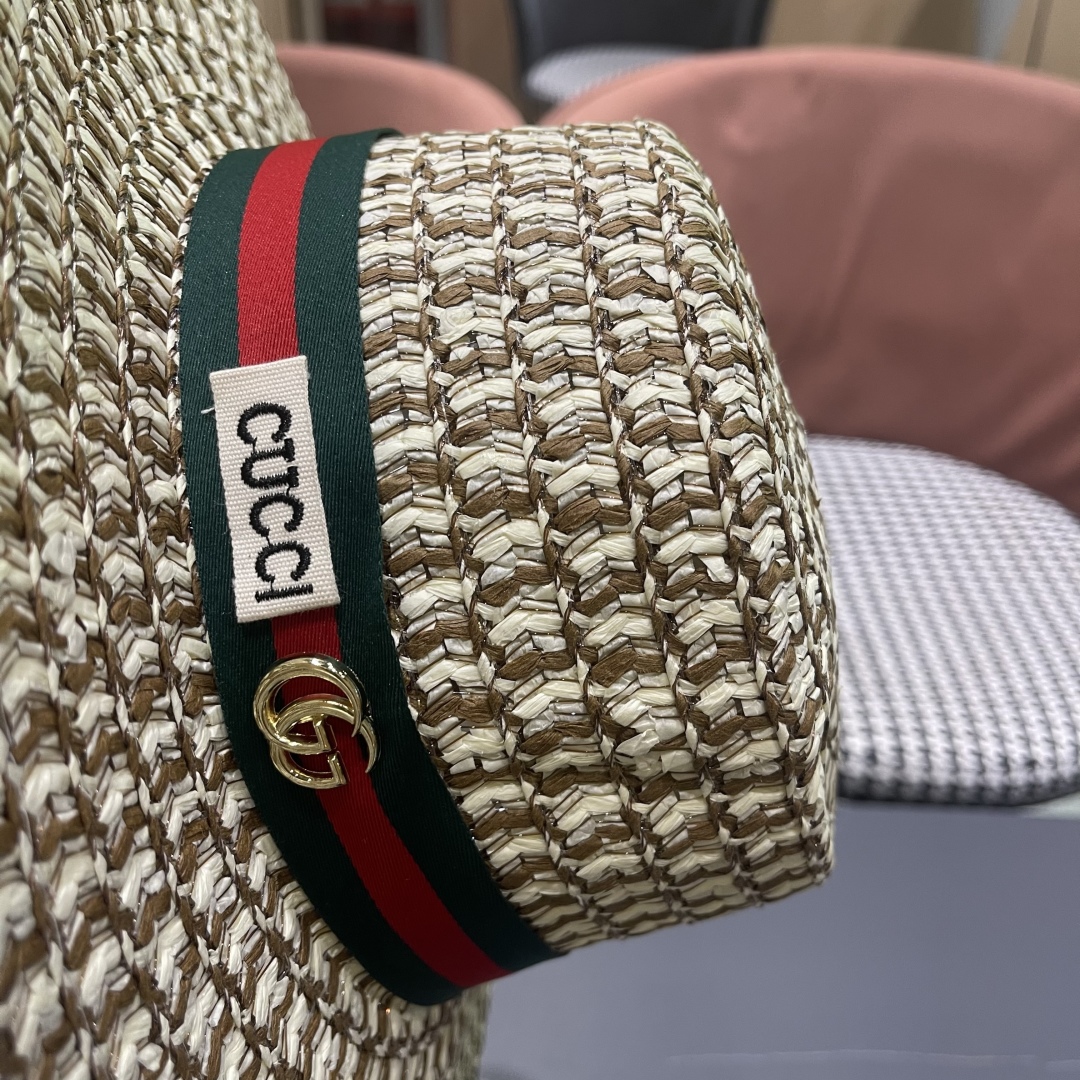  【GUCCI古奇】2025新款草编遮阳草帽🤩沙滩风，简约大方，百搭单品～新品上架