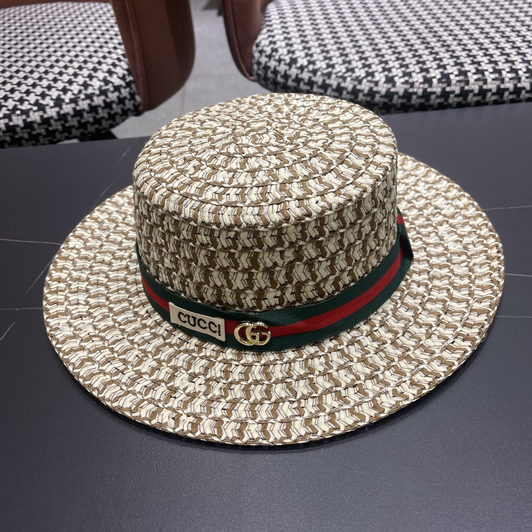  【GUCCI古奇】2025新款草编遮阳草帽🤩沙滩风，简约大方，百搭单品～新品上架