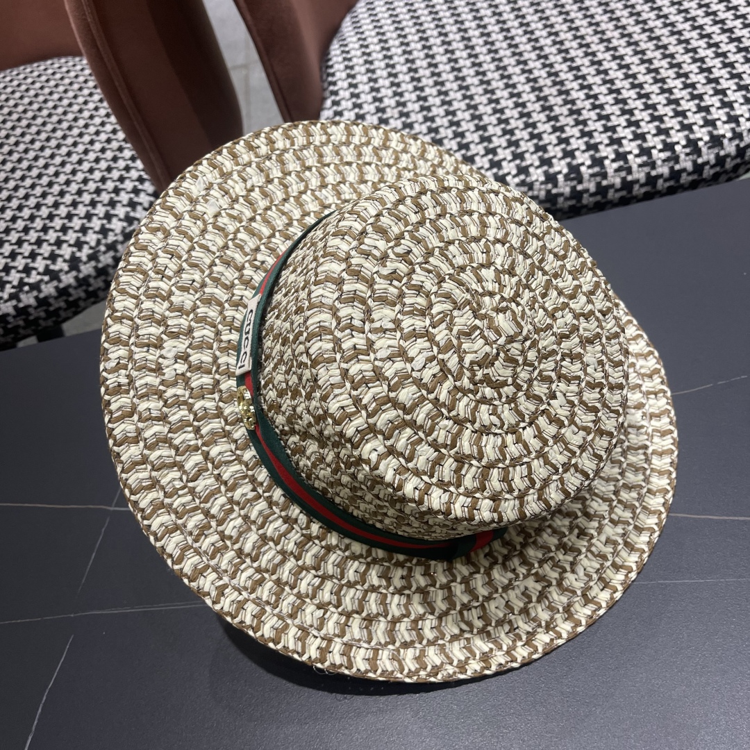  【GUCCI古奇】2025新款草编遮阳草帽🤩沙滩风，简约大方，百搭单品～新品上架