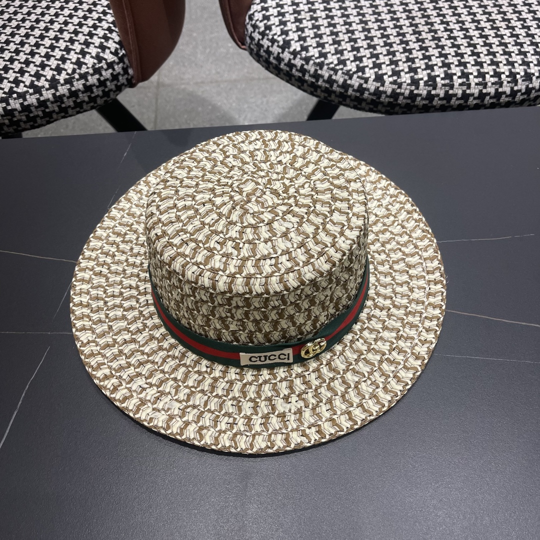  【GUCCI古奇】2025新款草编遮阳草帽🤩沙滩风，简约大方，百搭单品～新品上架