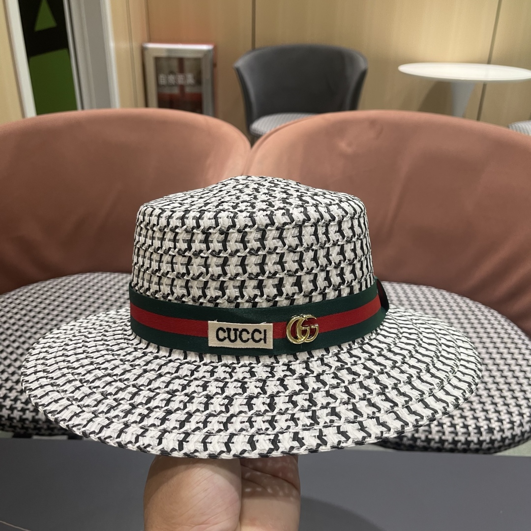 【GUCCI古奇】2025新款草编遮阳草帽🤩沙滩风，简约大方，百搭单品～新品上架