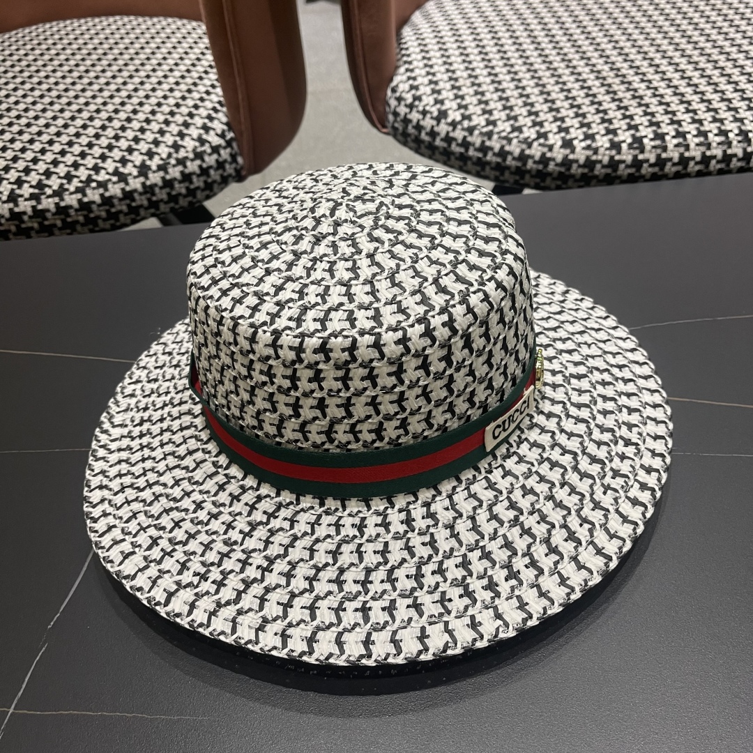  【GUCCI古奇】2025新款草编遮阳草帽🤩沙滩风，简约大方，百搭单品～新品上架