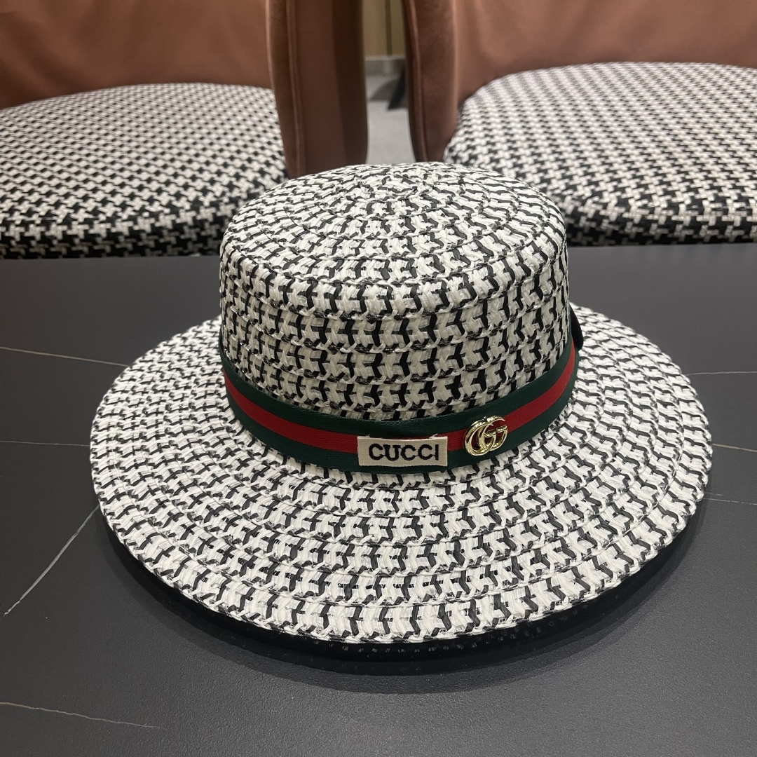  【GUCCI古奇】2025新款草编遮阳草帽🤩沙滩风，简约大方，百搭单品～新品上架