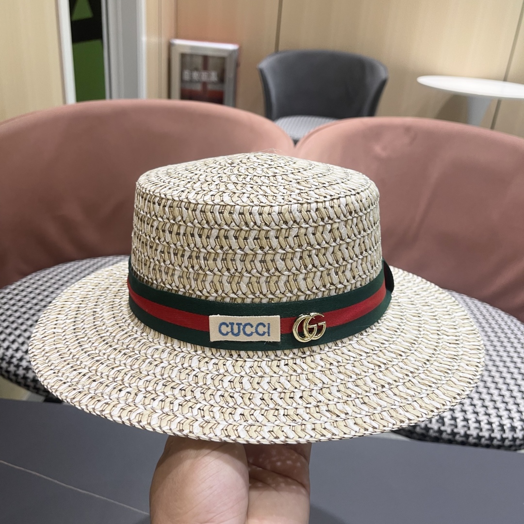  【GUCCI古奇】2025新款草编遮阳草帽🤩沙滩风，简约大方，百搭单品～新品上架