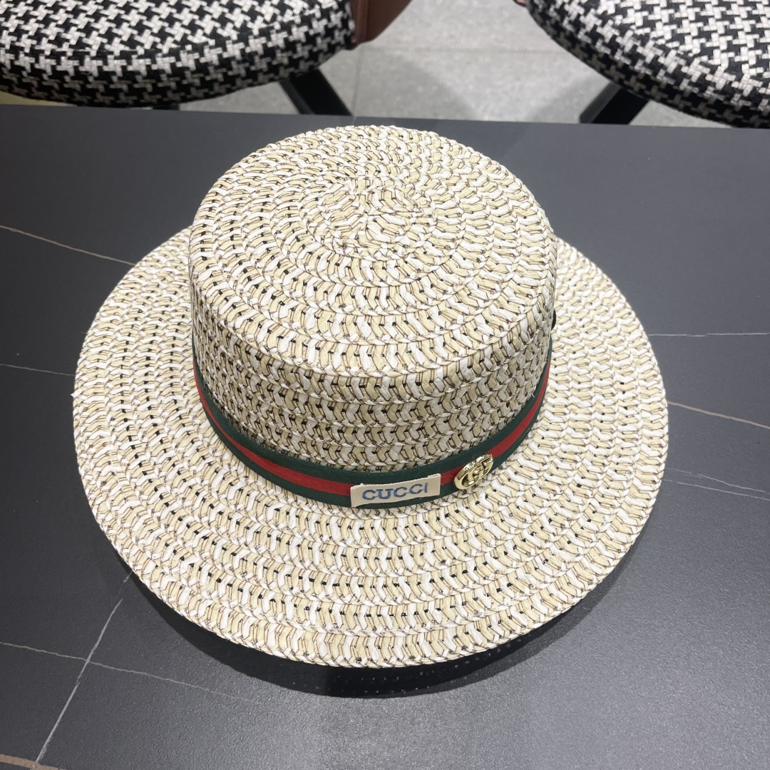  【GUCCI古奇】2025新款草编遮阳草帽🤩沙滩风，简约大方，百搭单品～新品上架