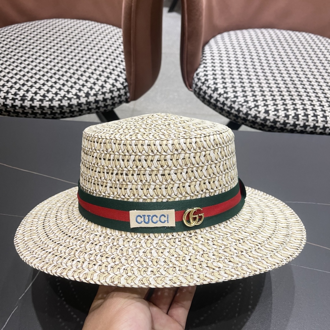  【GUCCI古奇】2025新款草编遮阳草帽🤩沙滩风，简约大方，百搭单品～新品上架