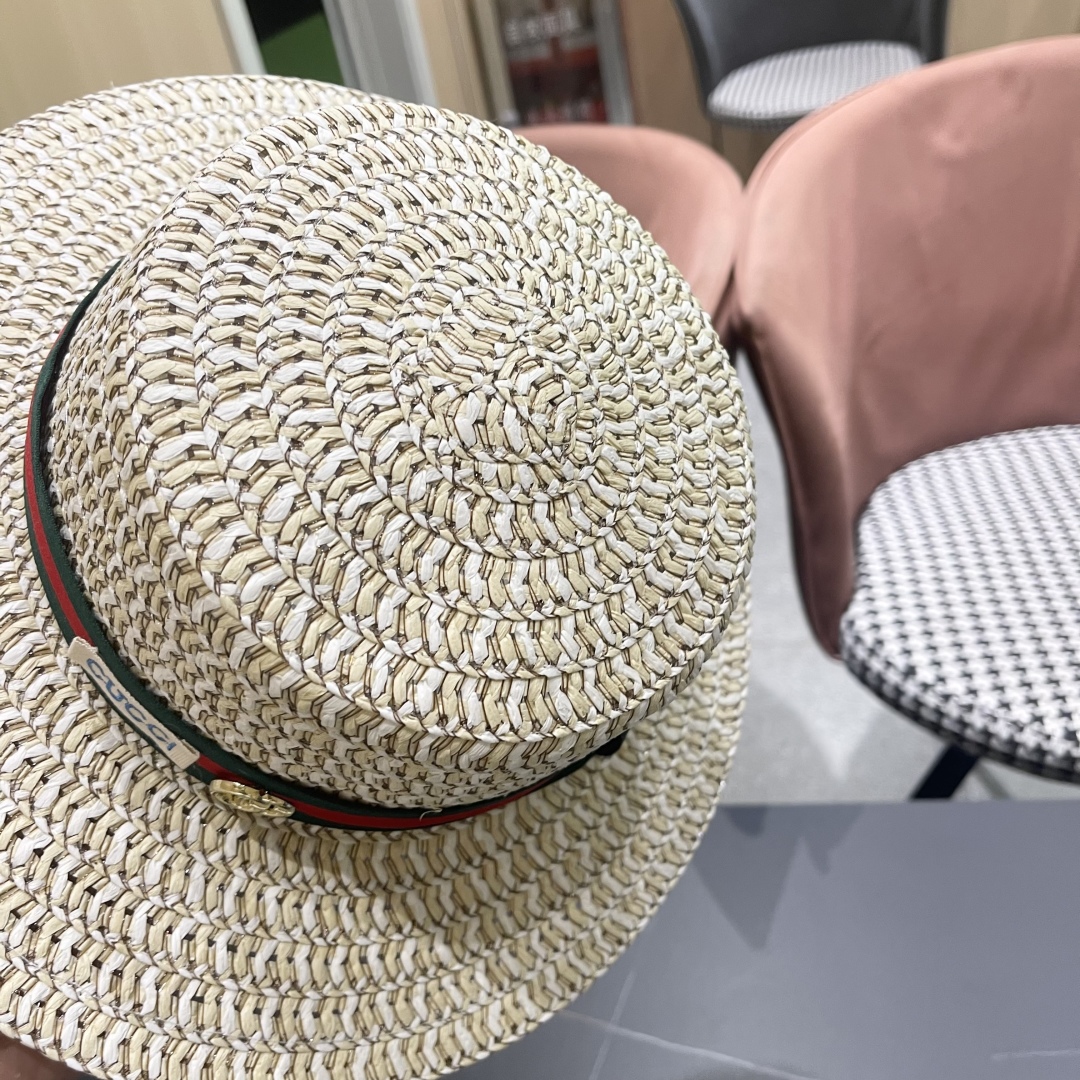  【GUCCI古奇】2025新款草编遮阳草帽🤩沙滩风，简约大方，百搭单品～新品上架