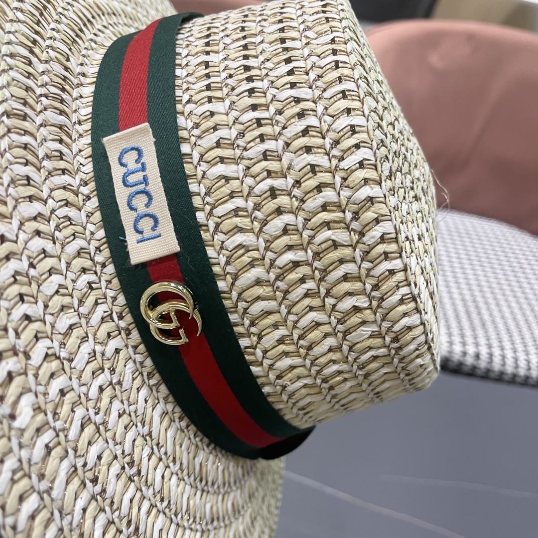  【GUCCI古奇】2025新款草编遮阳草帽🤩沙滩风，简约大方，百搭单品～新品上架