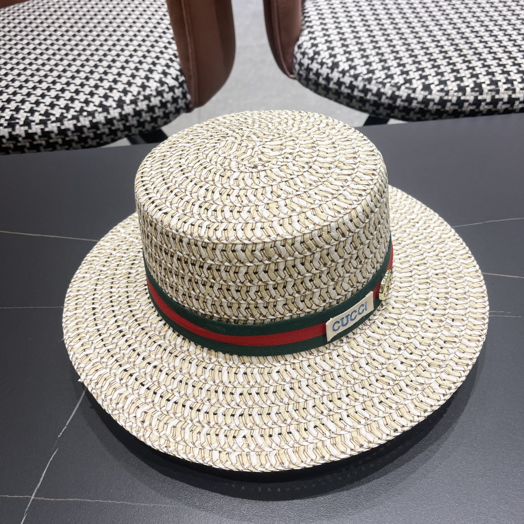  【GUCCI古奇】2025新款草编遮阳草帽🤩沙滩风，简约大方，百搭单品～新品上架