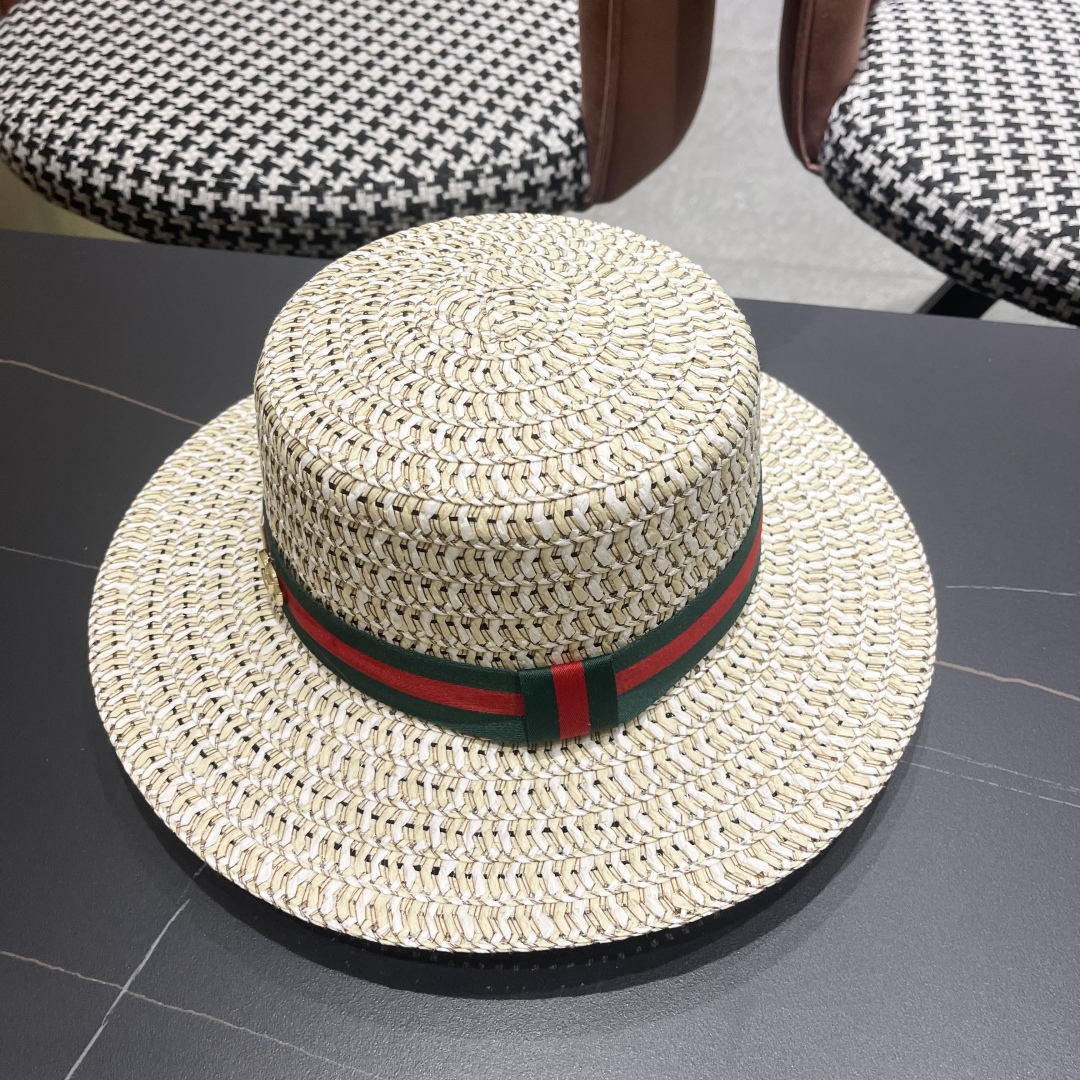  【GUCCI古奇】2025新款草编遮阳草帽🤩沙滩风，简约大方，百搭单品～新品上架