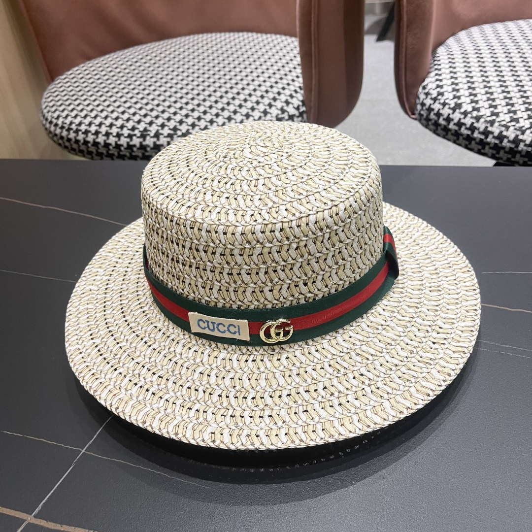  【GUCCI古奇】2025新款草编遮阳草帽🤩沙滩风，简约大方，百搭单品～新品上架