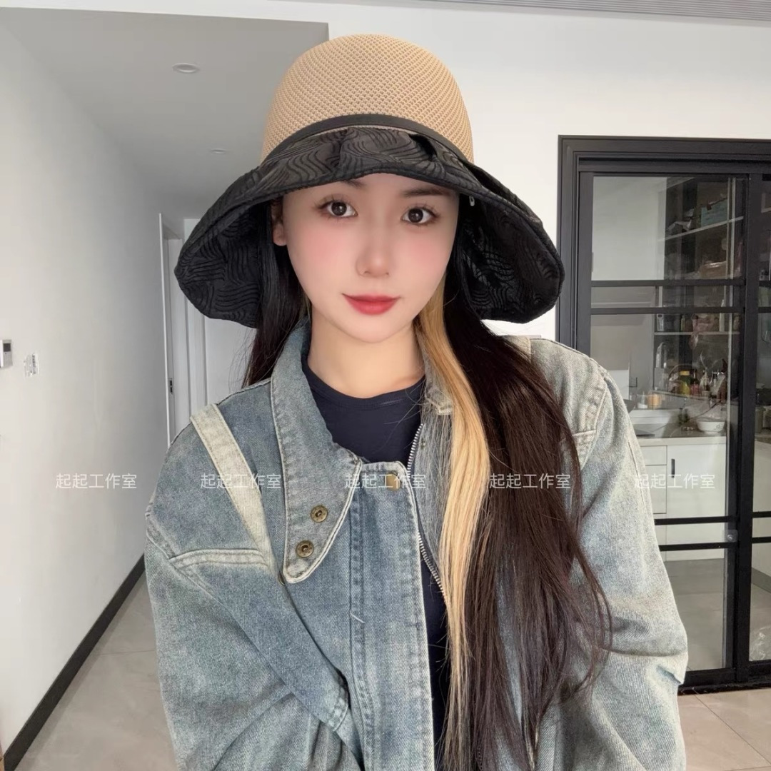 香奈儿Chanel新款夏季女防紫外线渔夫帽户外遮脸太阳帽字母镂空帽出游沙滩防晒