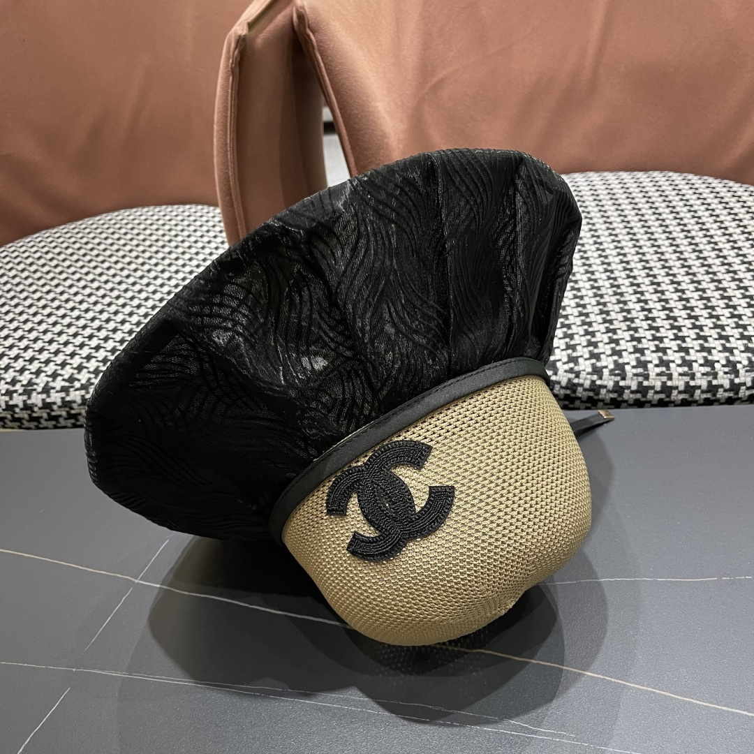 香奈儿Chanel新款夏季女防紫外线渔夫帽户外遮脸太阳帽字母镂空帽出游沙滩防晒