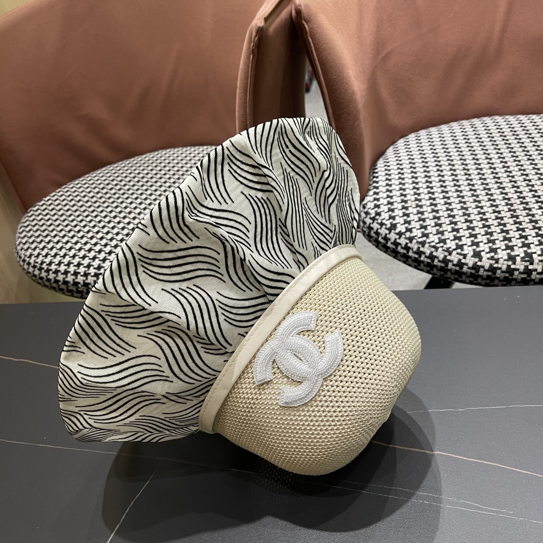 香奈儿Chanel新款夏季女防紫外线渔夫帽户外遮脸太阳帽字母镂空帽出游沙滩防晒