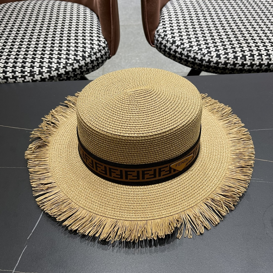 芬迪FENDI夏季防晒外贸大帽檐草帽女百搭新款遮阳帽防 太阳光遮脸太阳帽子