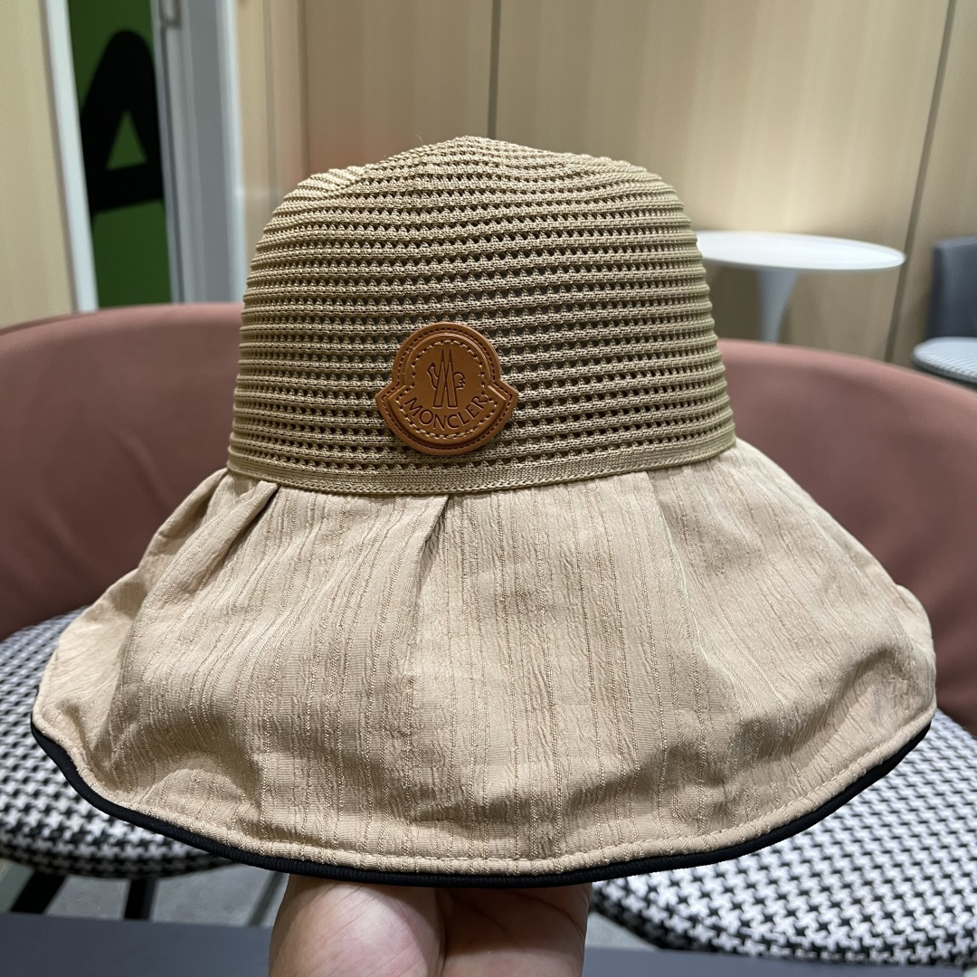  MONCLER蒙口✨2025新款渔夫帽女春夏季防晒遮阳帽大沿帽蝴蝶结百搭